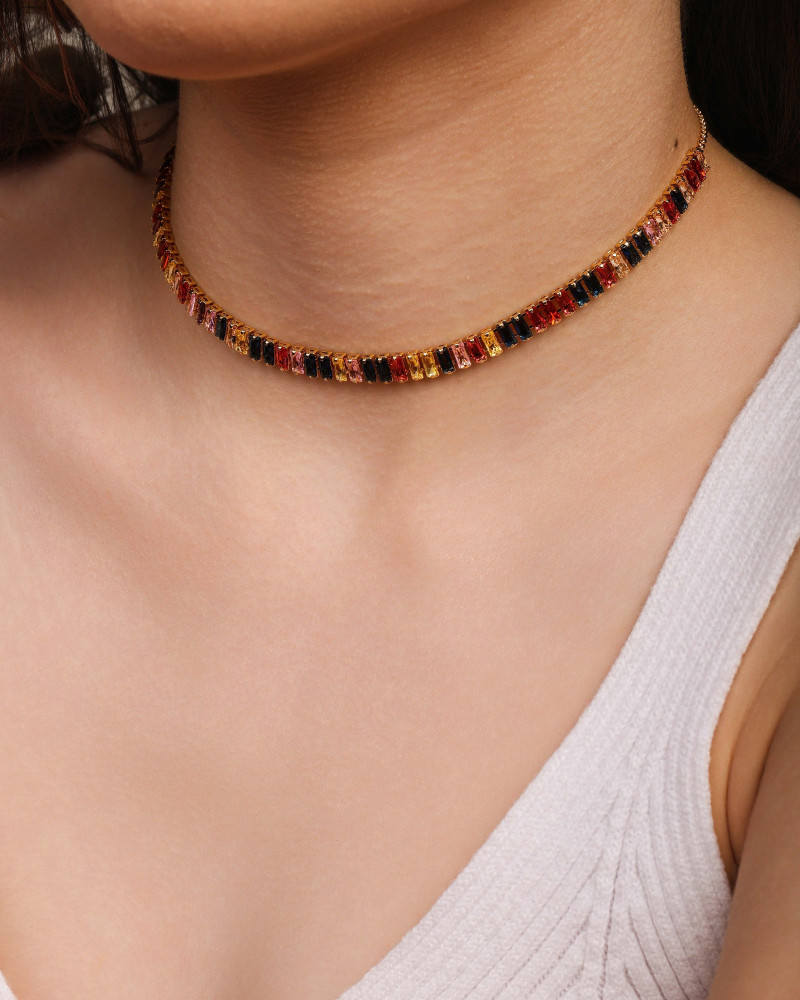 Choker Baguetes Coloridas Banhado a Ouro 18K