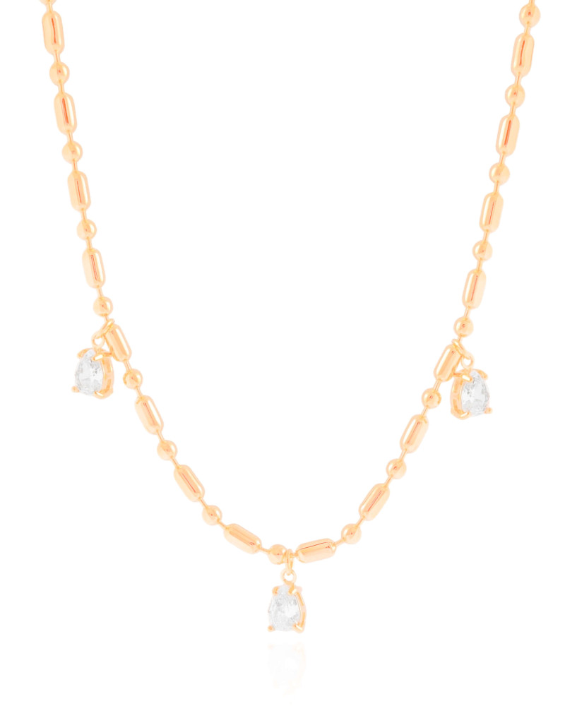 Gargantilha Gomos Gotas Cristal Banhado a Ouro 18K - 40 cm