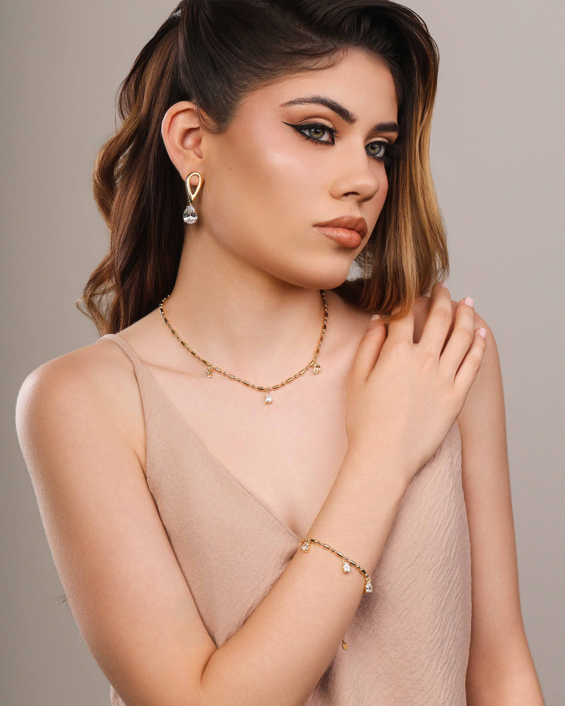 Gargantilha Gomos Gotas Cristal Banhado a Ouro 18K - 40 cm