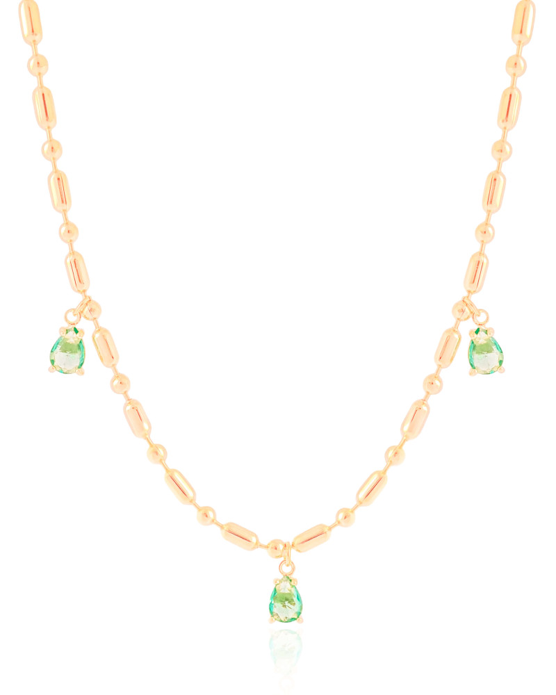 Gargantilha Gomos Gotas Turmalina Banhado a Ouro 18K - 40 cm