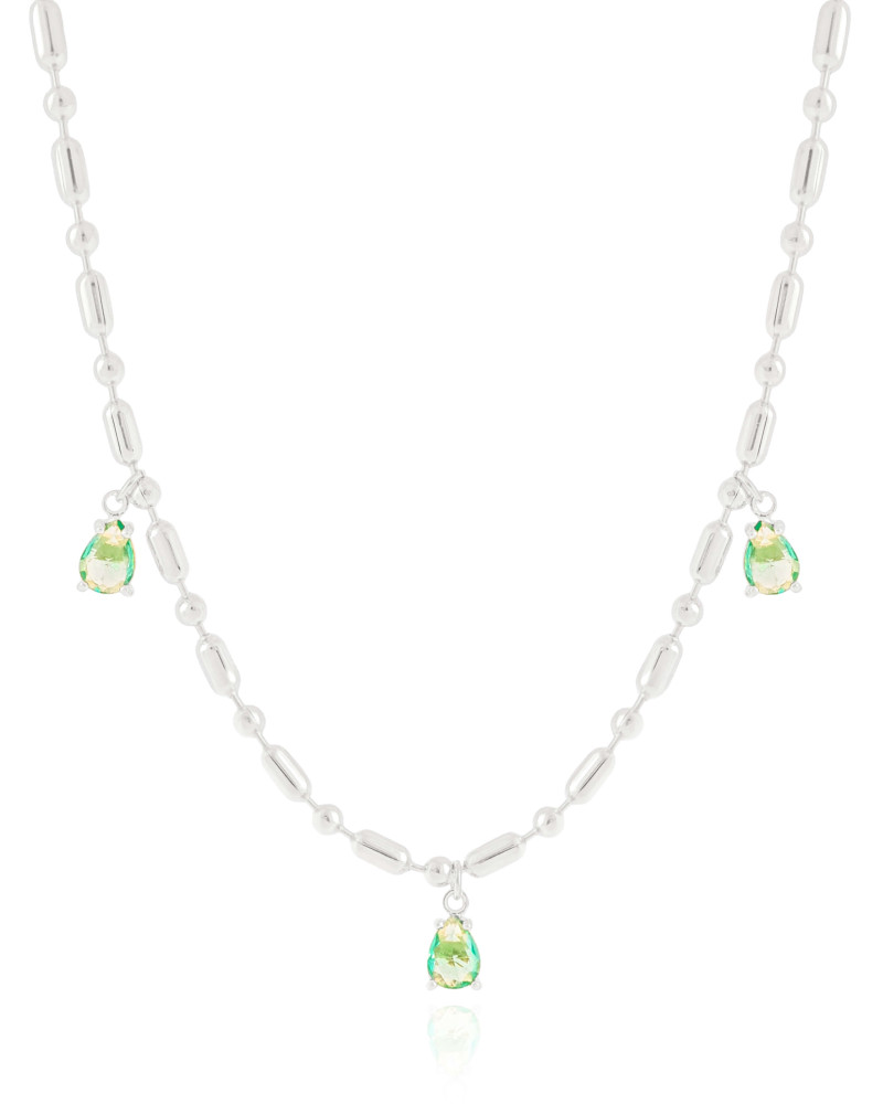 Gargantilha Gomos Gotas Turmalina Ródio Branco - 40 cm