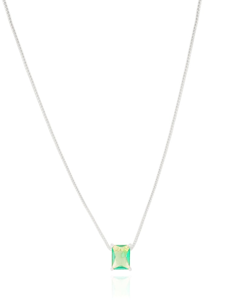 Gargantilha Pingente Retangular Turmalina Ródio Branco - 45 cm