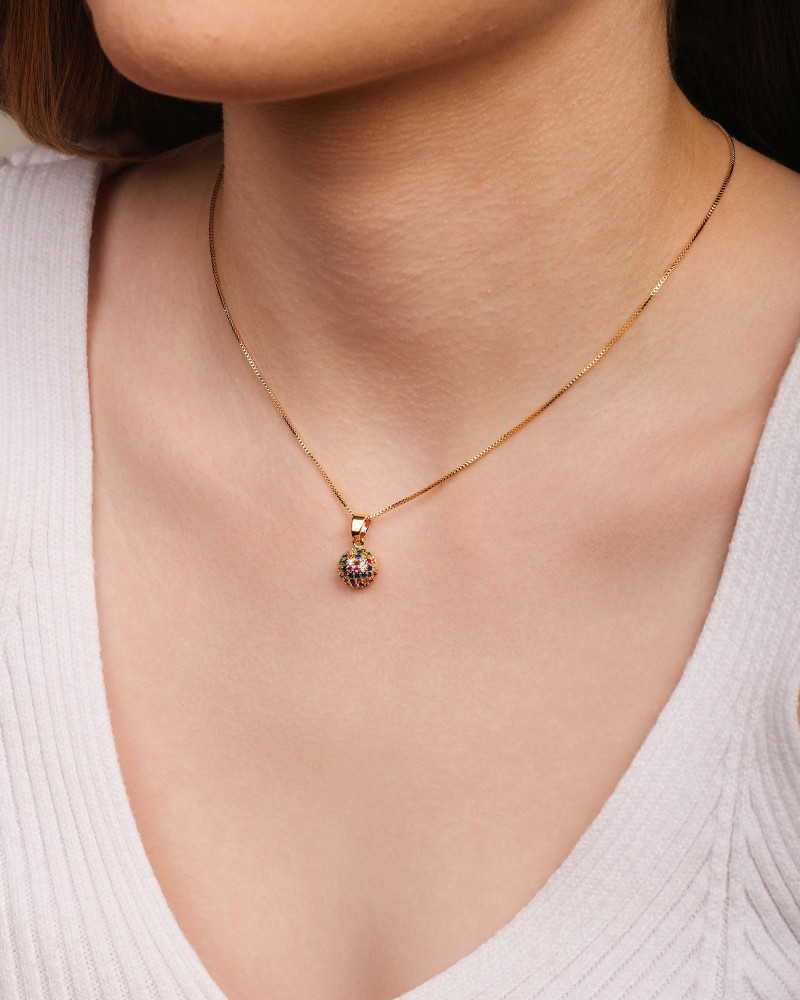 Gargantilha Veneziana Pingente Redondo Colorido Banhado a Ouro 18K - 45 cm