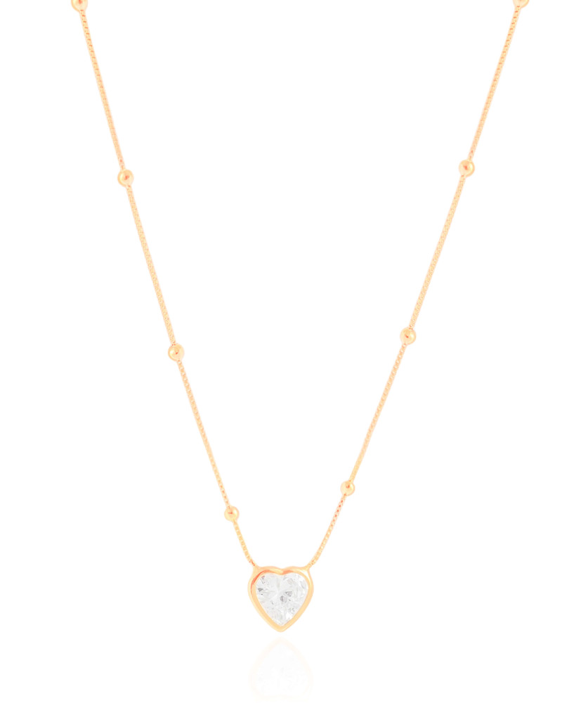 Gargantilha Veneziana Bolinhas Coração Cristal Banhado a Ouro 18K - 45 cm