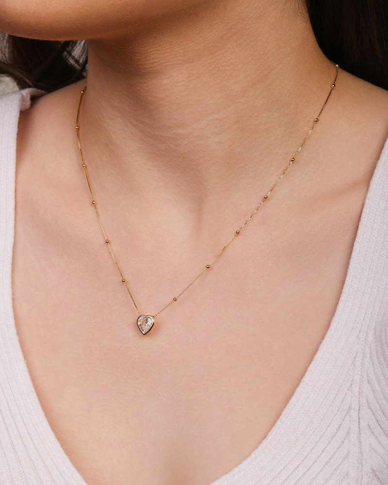 Gargantilha Veneziana Bolinhas Coração Cristal Banhado a Ouro 18K - 45 cm