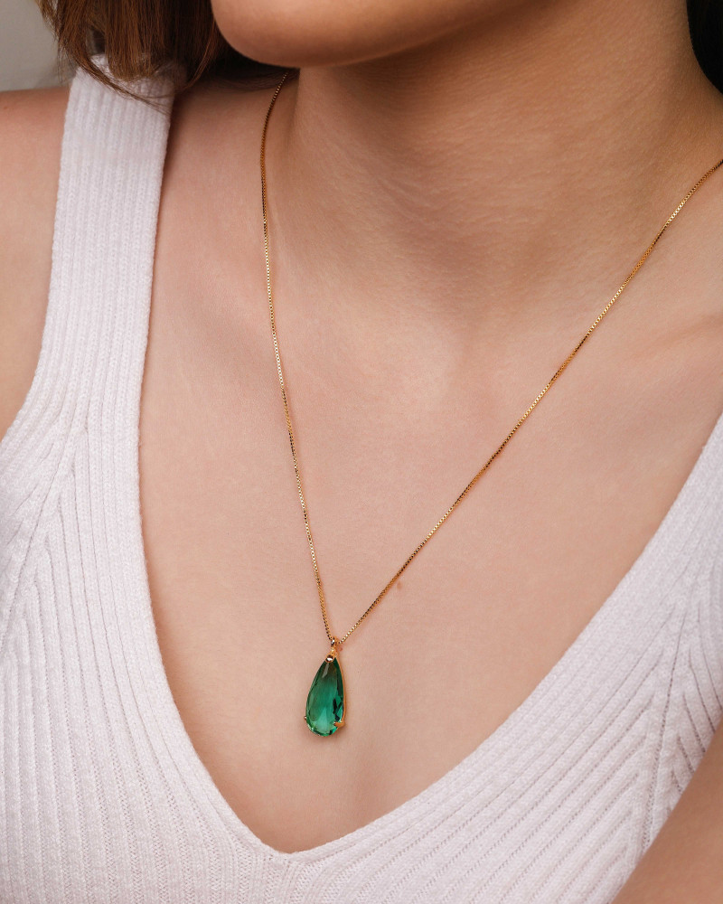 Gargantilha Longa Gota Turmalina 2.6 cm Banhado a Ouro 18K - 60 cm