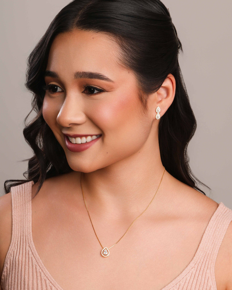 Brinco Gota Dupla Cravejada Cristal Banhado a Ouro 18K