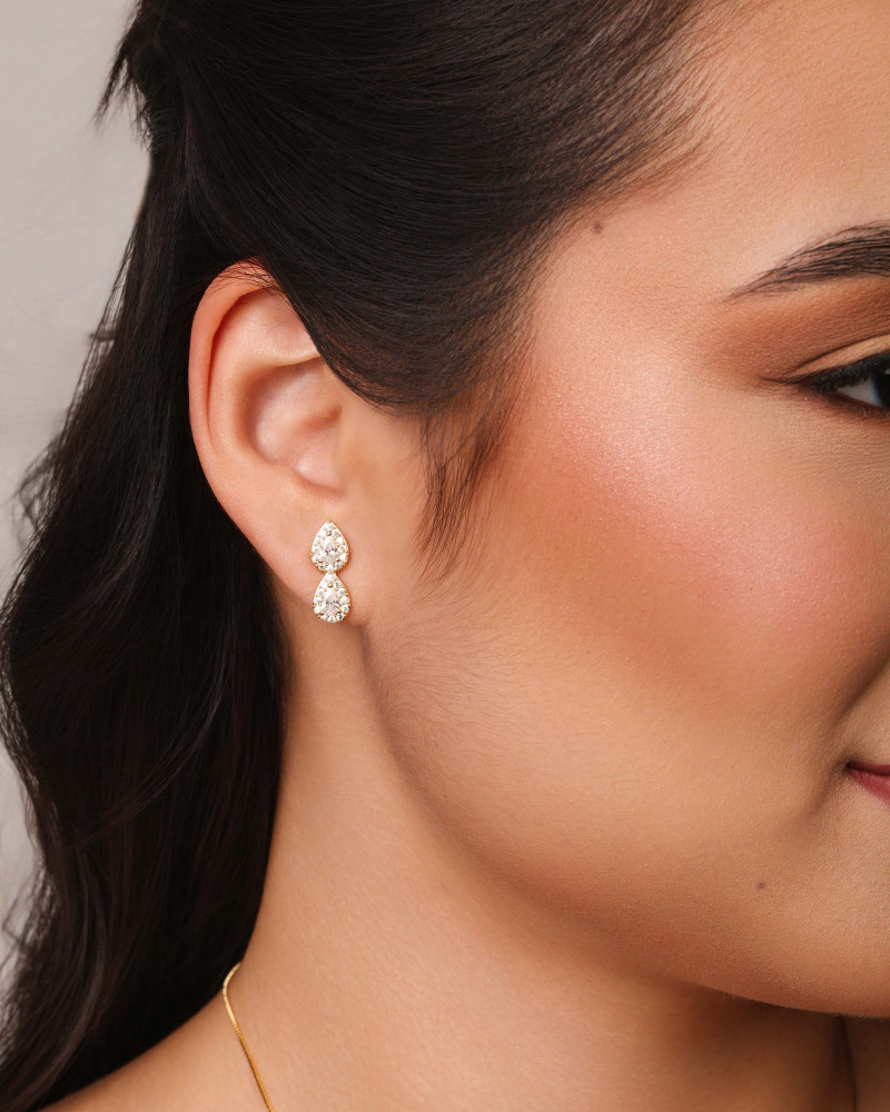 Brinco Gota Dupla Cravejada Cristal Banhado a Ouro 18K