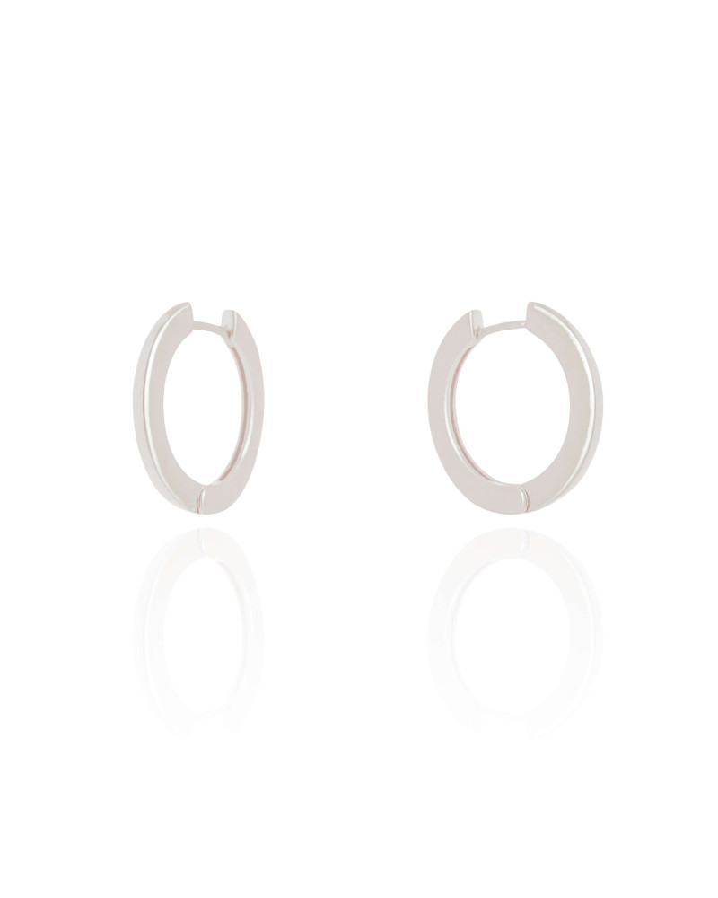 Brinco Argola Click Achatada Lisa 2.1 cm Ródio Branco