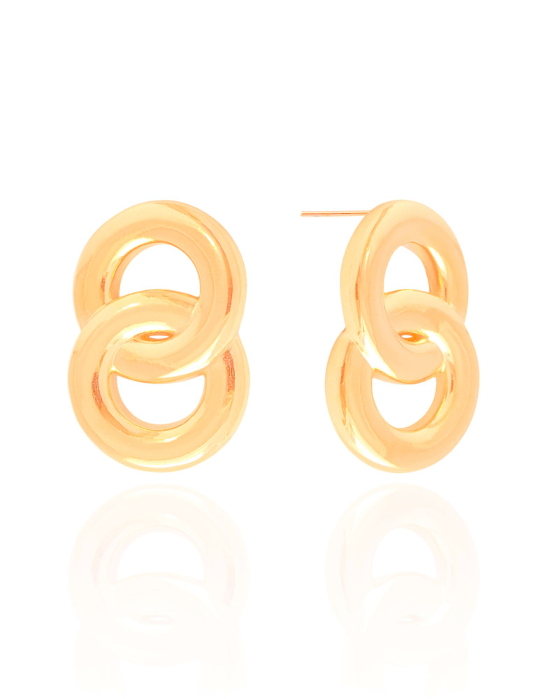 Brinco Circulos Entrelaçados Lisos 3.6 cm Banhado a Ouro 18K