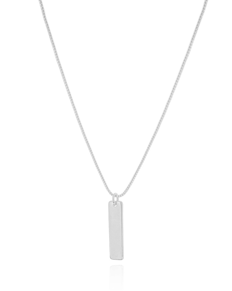 Gargantilha Veneziana Retângulo Liso Ródio Branco - 45 cm