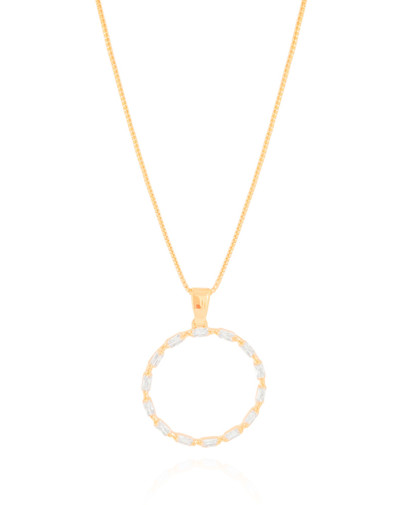 Gargantilha Veneziana Círculo Baguetes Cristal Banhado a Ouro 18K - 45 cm