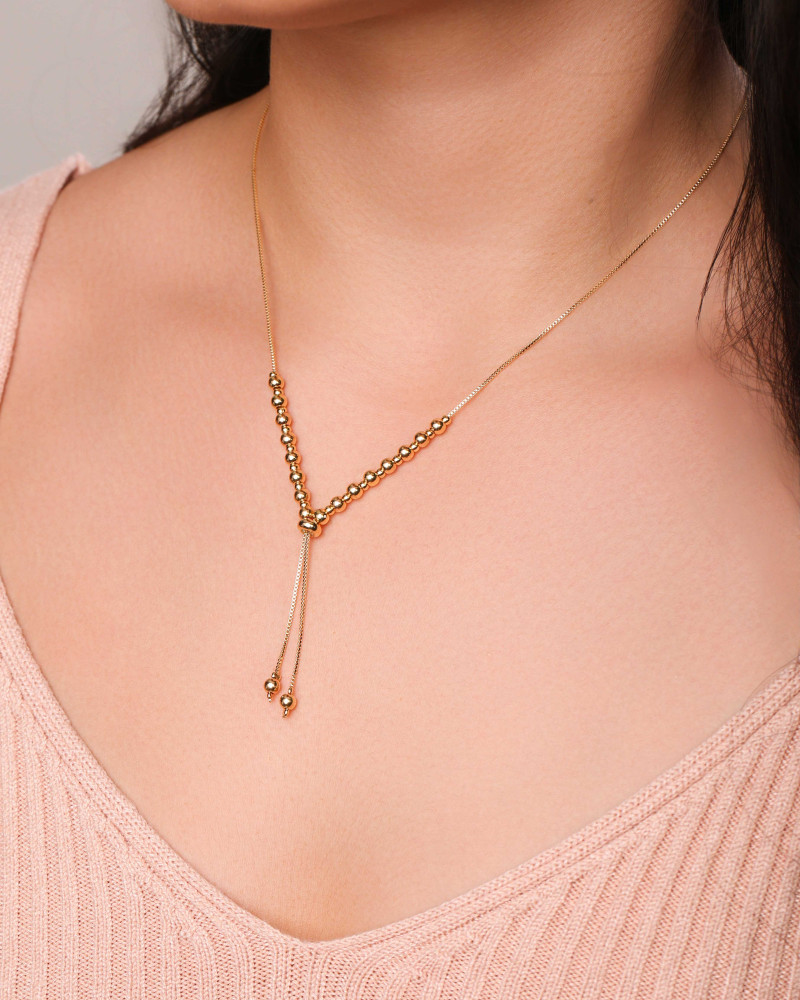 Gargantilha Gravata Bolinhas Lisas Banhado a Ouro 18K - 50 cm