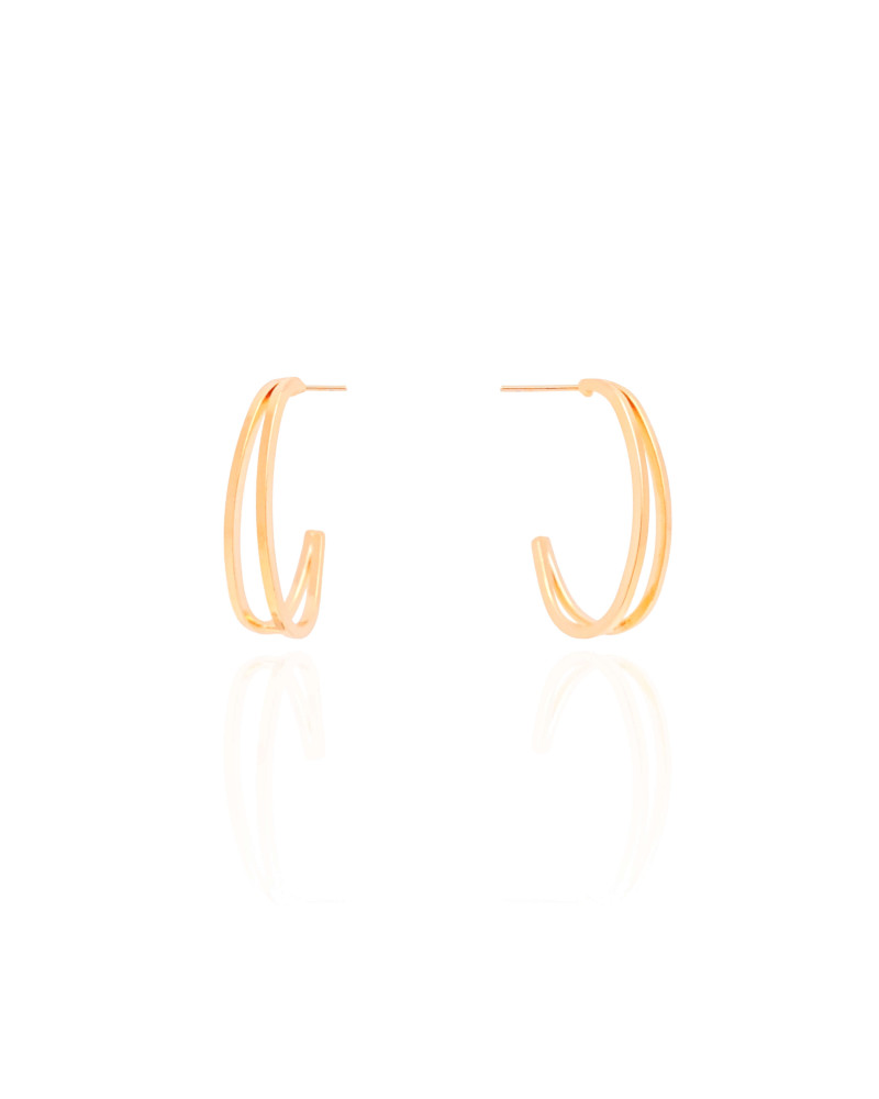 Brinco Argola Dois Filetes Lisos 2.1 cm Banhado a Ouro 18K