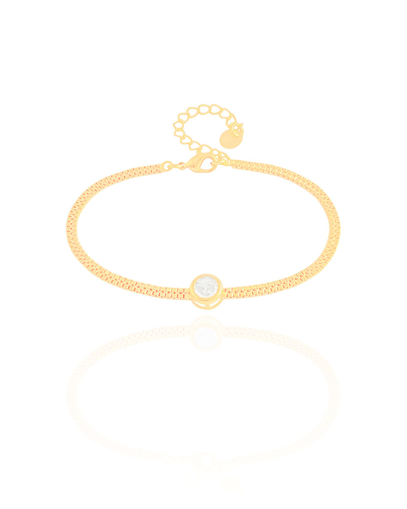 Pulseira Veneziana Dupla Ponto de Luz Cristal Banhado a Ouro 18K