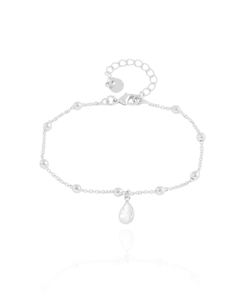 Pulseira Elos Bolinhas Gota Cristal Ródio Branco