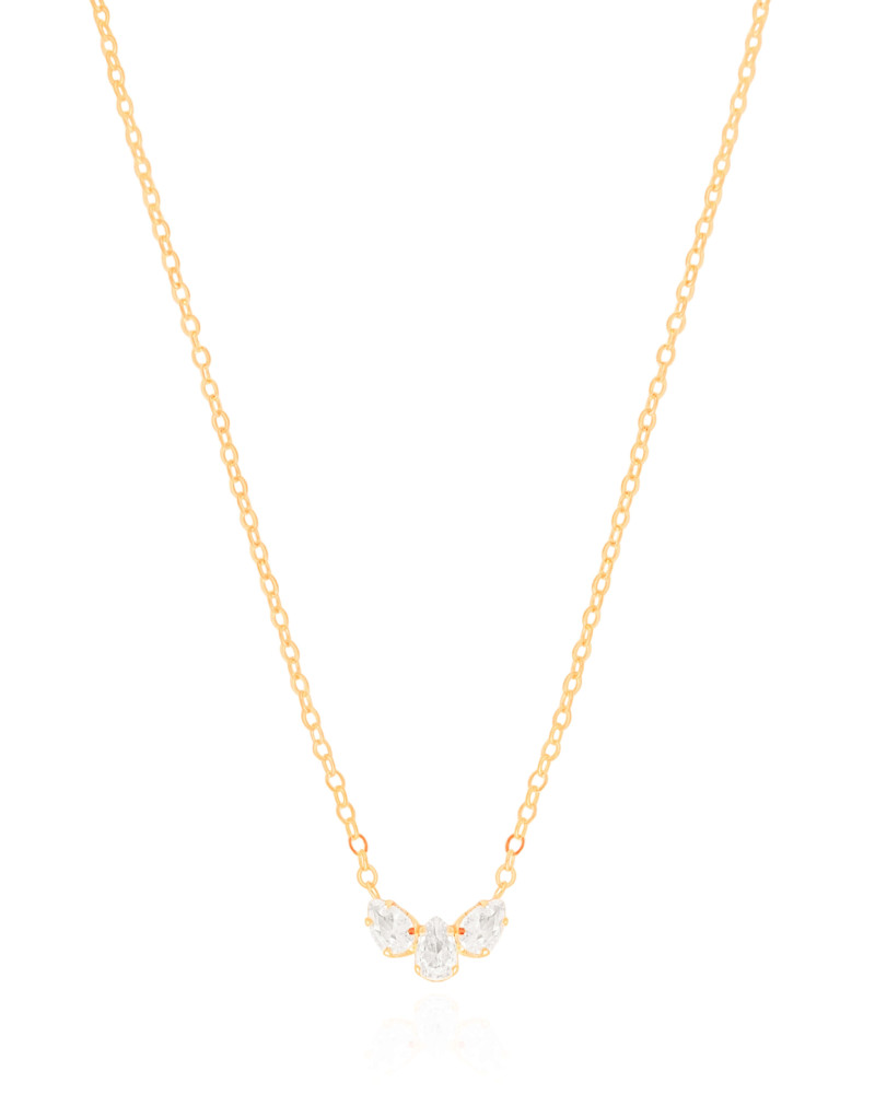 Gargantilha Elos Pingente Gotas Cristal Banhado a Ouro 18K - 40 cm