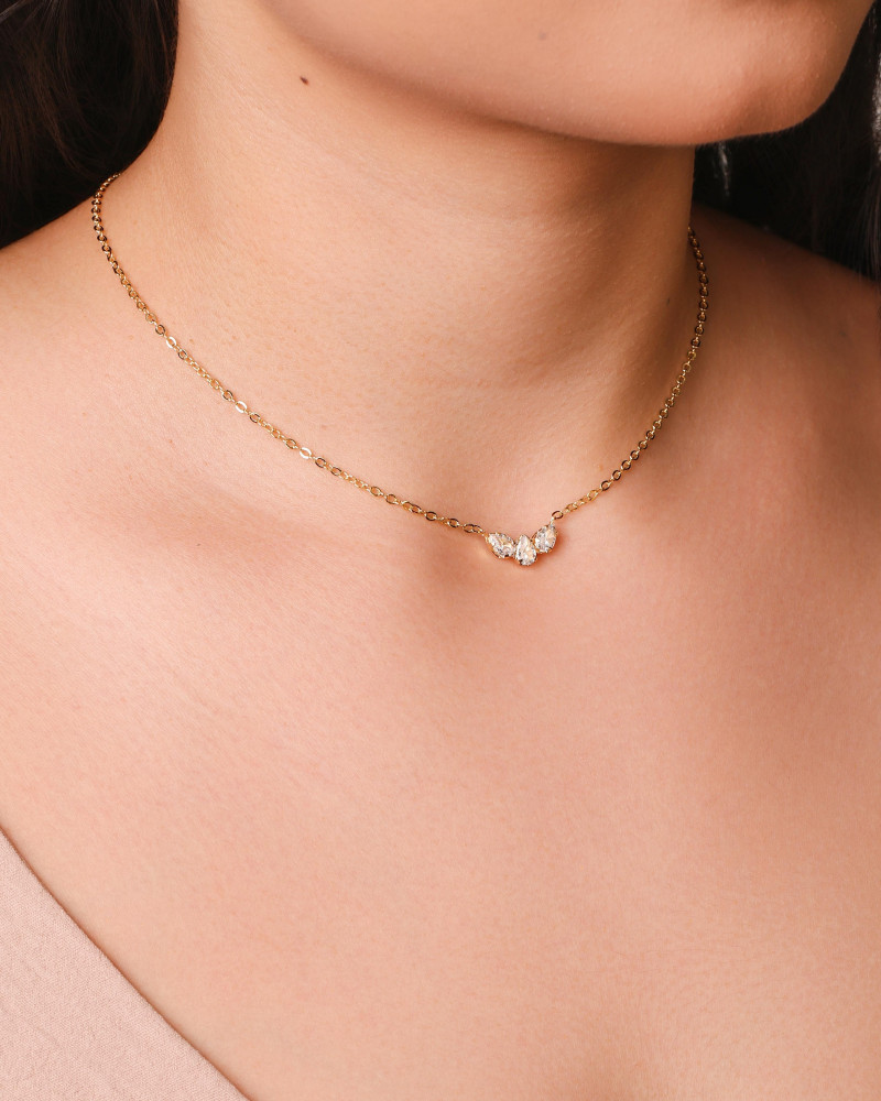 Gargantilha Elos Pingente Gotas Cristal Banhado a Ouro 18K - 40 cm