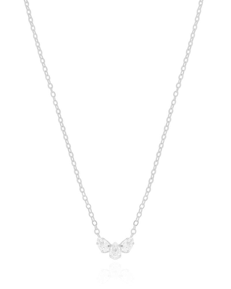 Gargantilha Elos Pingente Gotas Cristal Ródio Branco - 40 cm