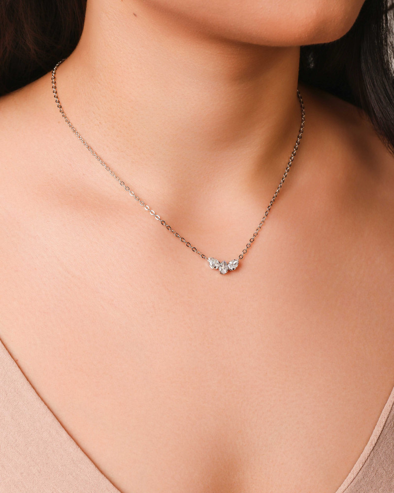 Gargantilha Elos Pingente Gotas Cristal Ródio Branco - 40 cm