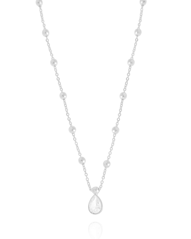 Gargantilha Elos Bolinhas Gota Cristal Ródio Branco - 40 cm