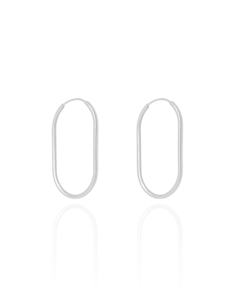 Brinco Argola Encaixe Fio Oval 3.1 cm Ródio Branco