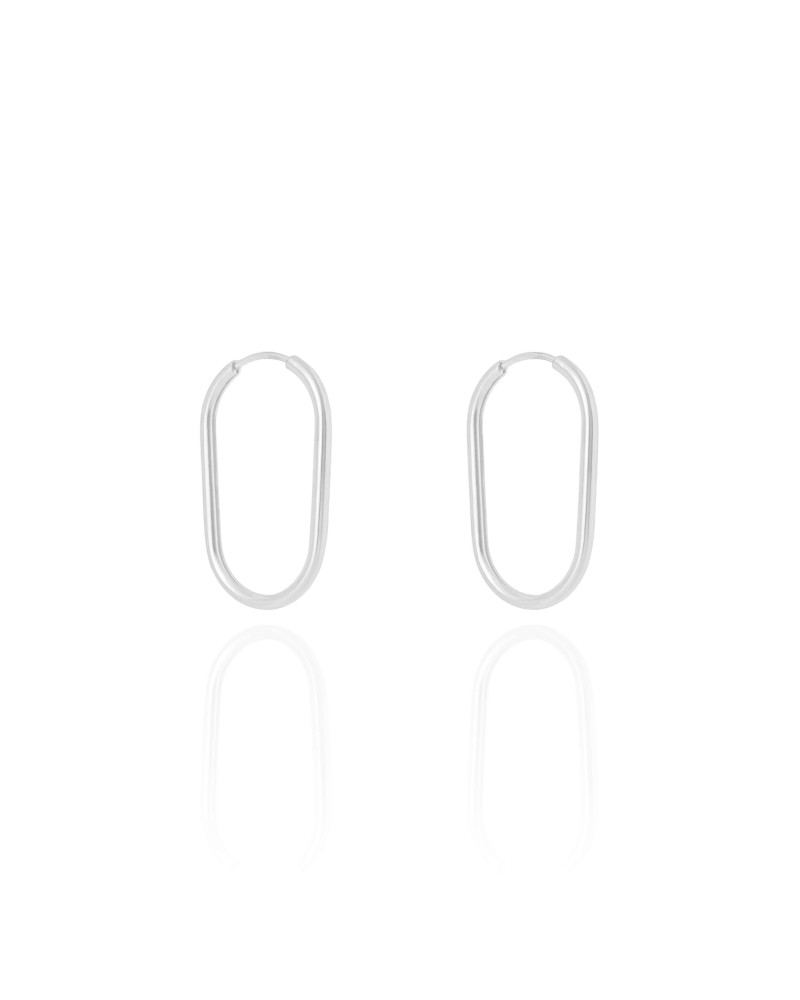 Brinco Argola Encaixe Fio Oval 2.2 cm Ródio Branco