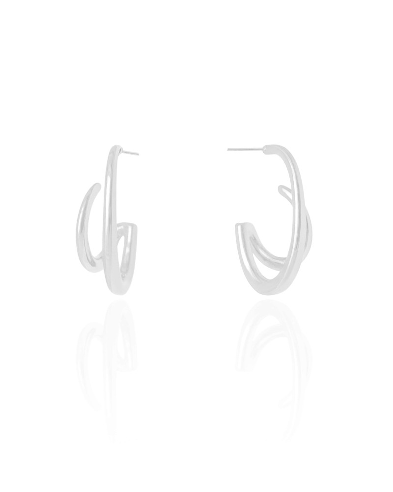 Brinco Argola Filetes Duplos Lisos 2.7 cm Ródio Branco