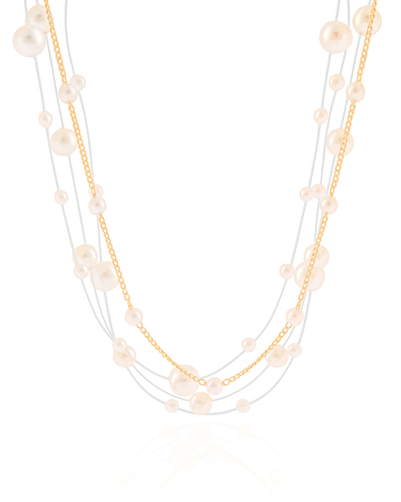 Choker Grumet Nylon com Pérolas Banhado a Ouro 18K