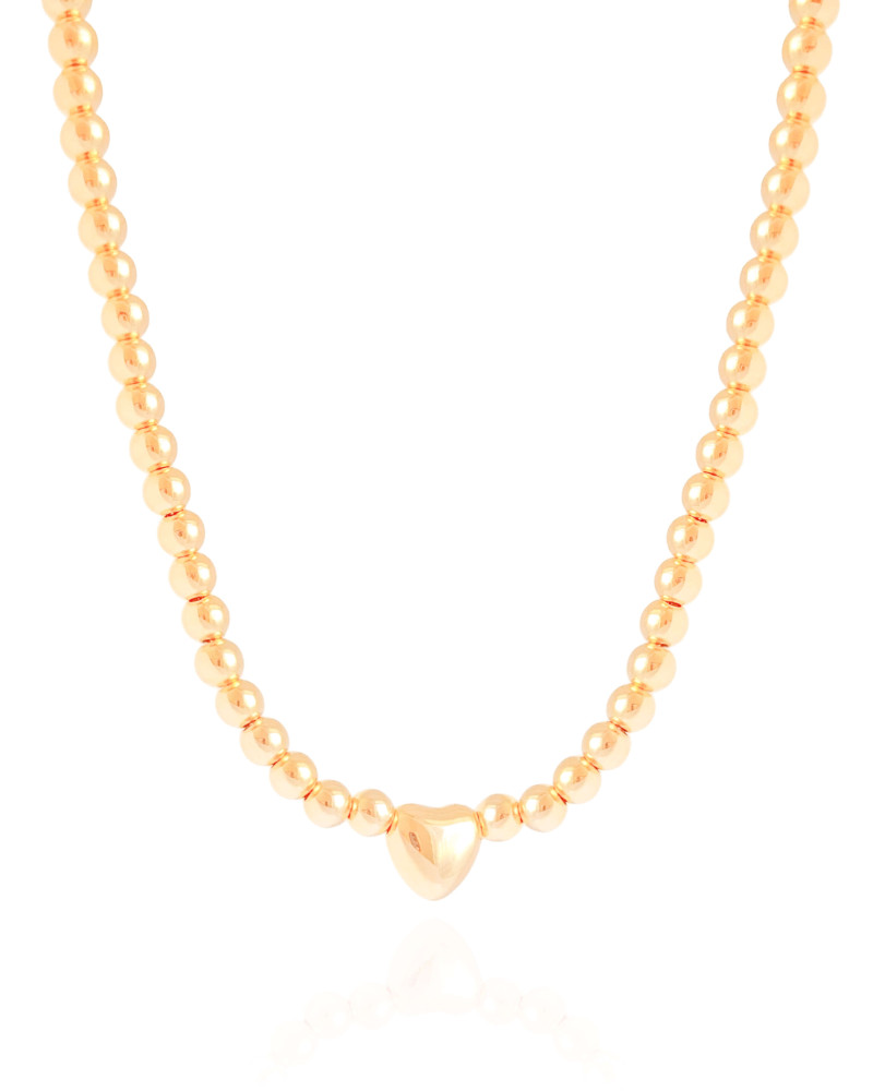 Choker Bolinhas Coração Liso Banhado a Ouro 18K