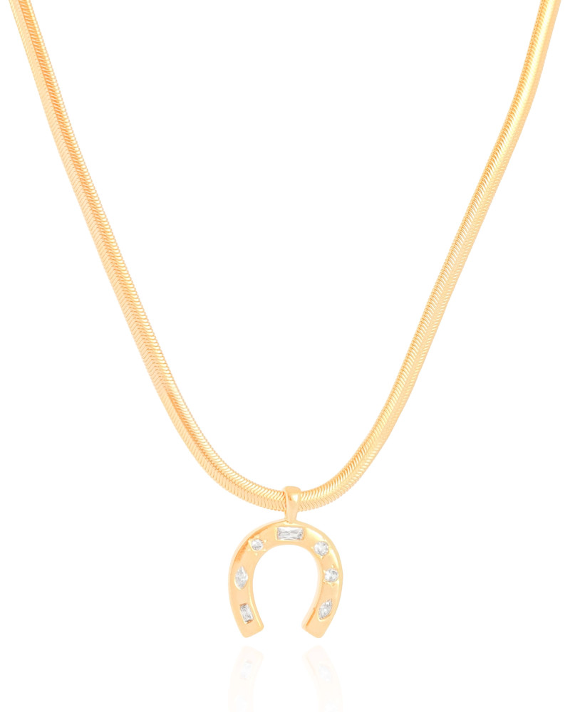 Gargantilha Snake Ferradura Cravejada Cristal Banhado a Ouro 18K - 40 cm