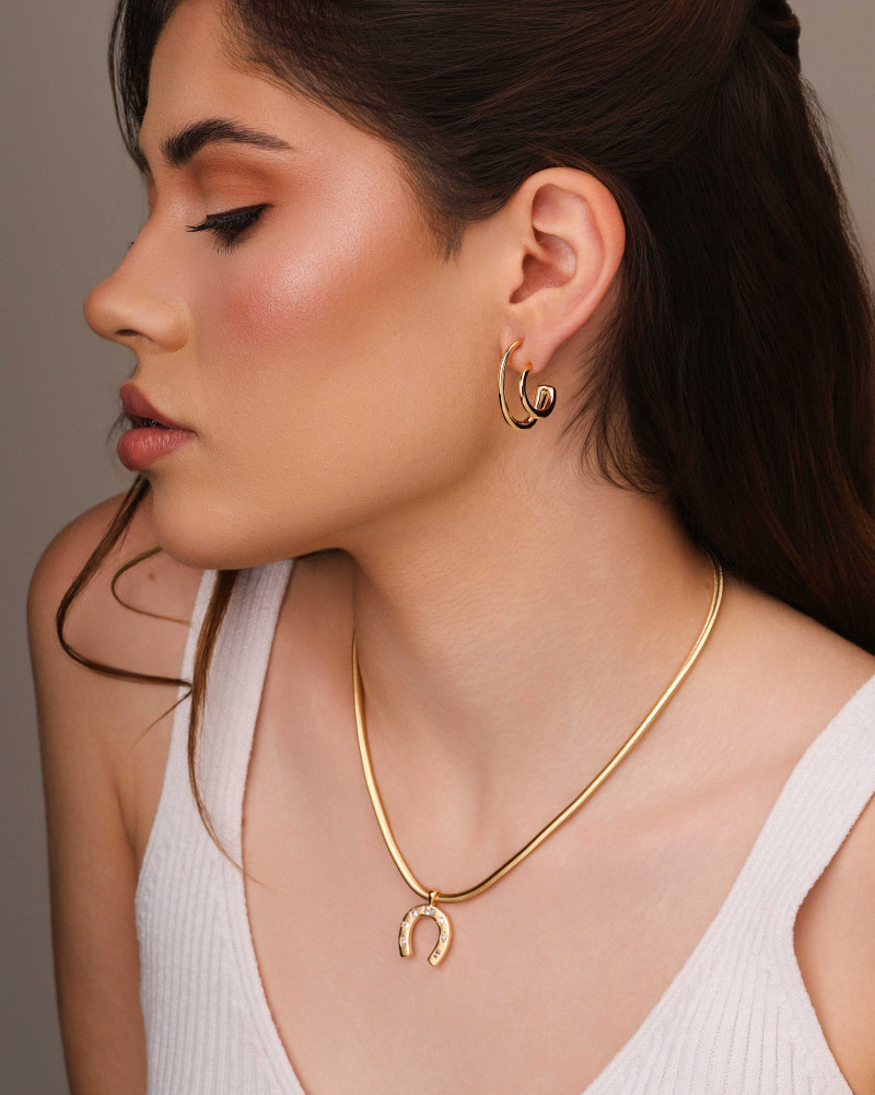 Gargantilha Snake Ferradura Cravejada Cristal Banhado a Ouro 18K - 40 cm