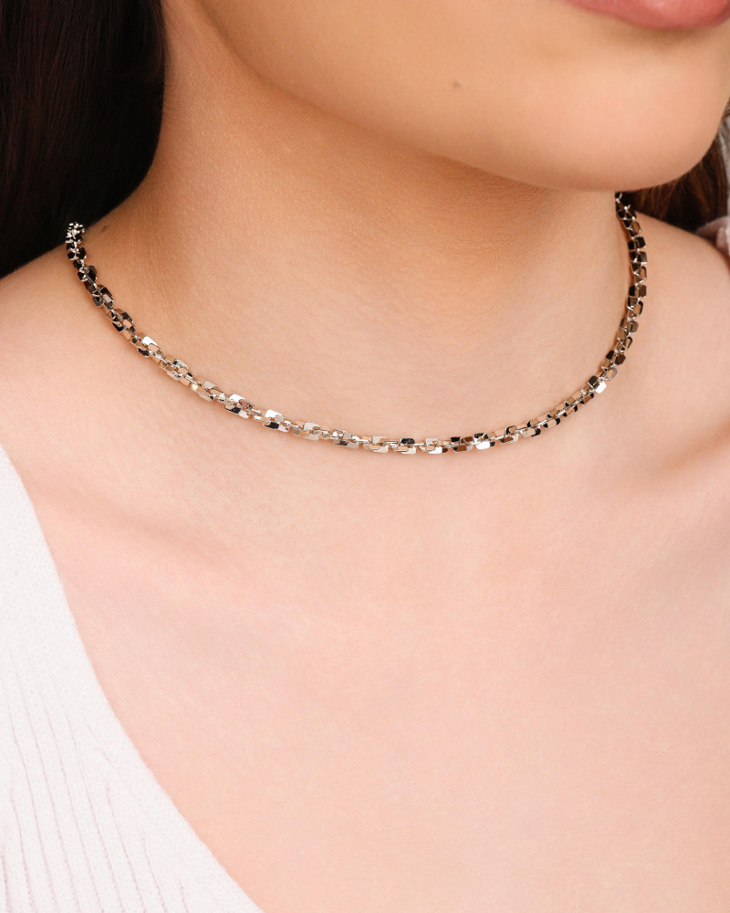 Gargantilha Elos Quadrados 4 mm Ródio Branco - 45 cm