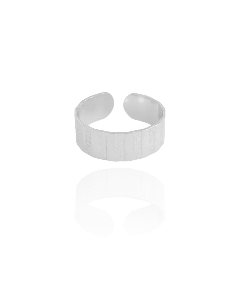 Anel Ajustável Esteira Texturizado Tamanho G Ródio Branco