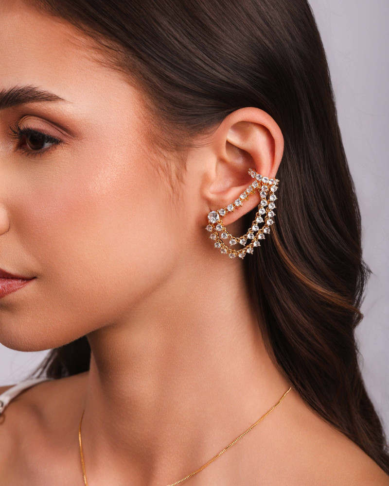 Ear Line Ponto de Luz Cristal ? Unidade (Peça Avulsa) ? Banhado a Ouro 18K