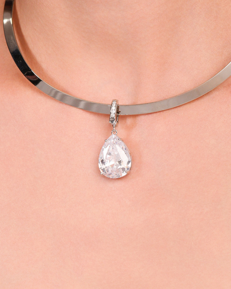 Pingente Gota Cravejada Cristal Ródio Branco