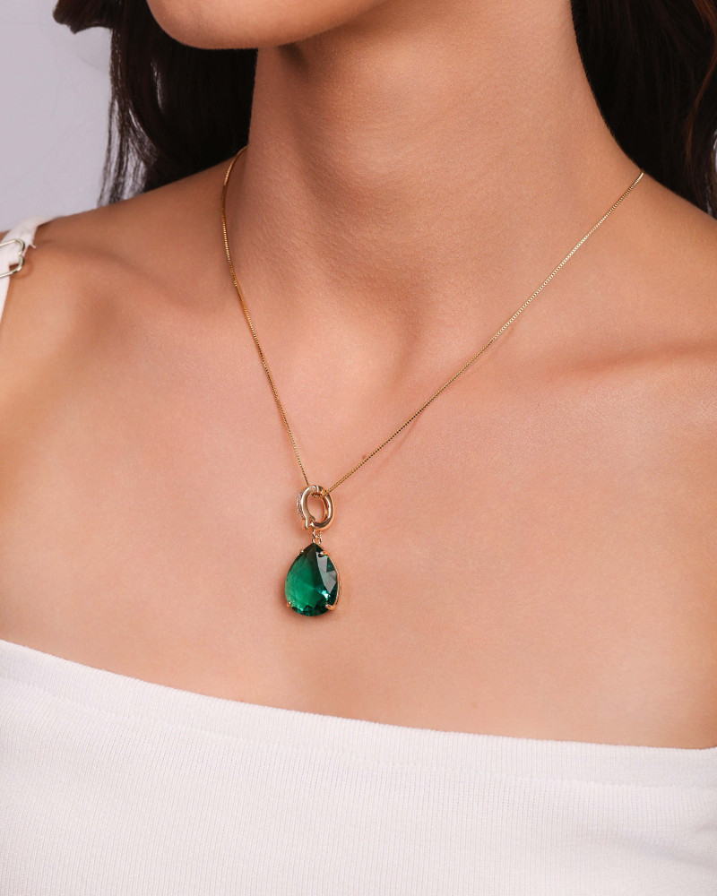 Pingente Gota Turmalina Cravejada Cristal Banhado a Ouro 18K