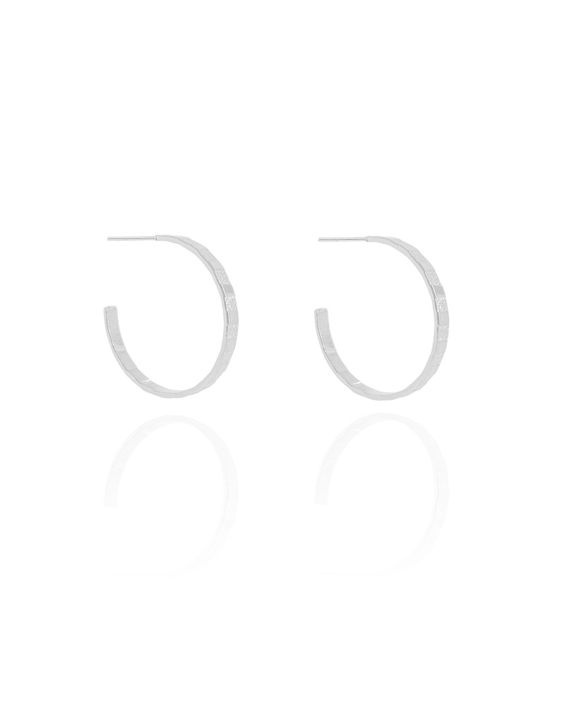 Brinco Argola Reta Esteira Texturizada 2.4 cm Ródio Branco