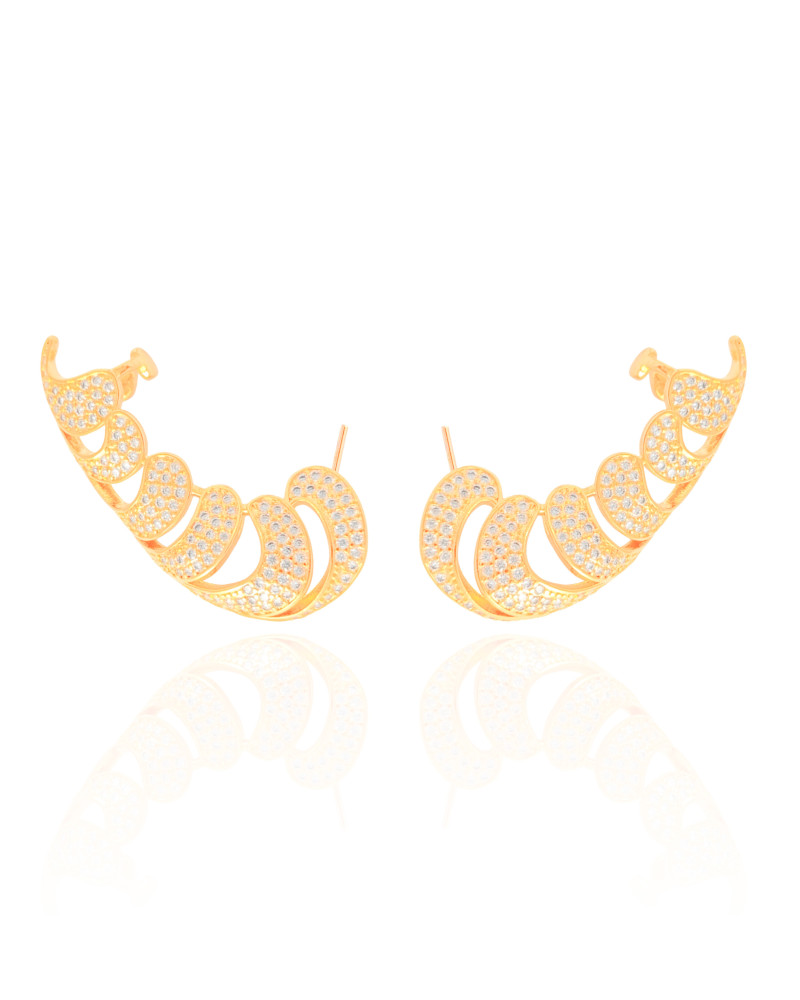 Ear Cuff Gotas Cravejadas Cristal Banhado a Ouro 18K