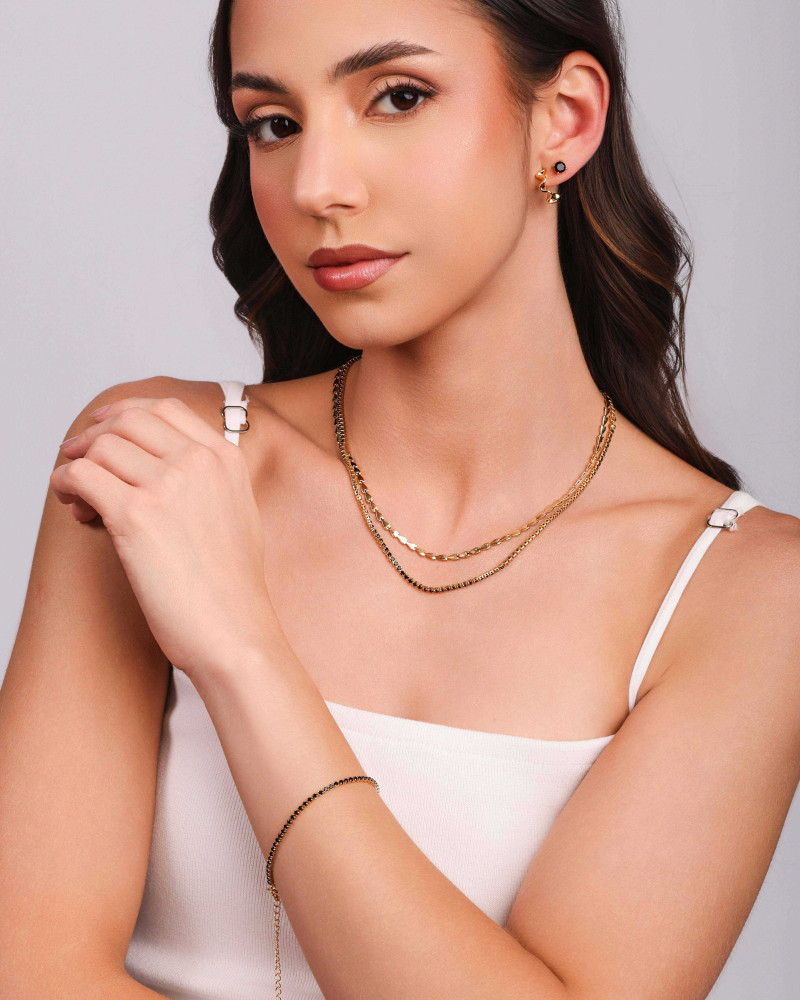 Pulseira Riviera Onix 2 mm Banhado a Ouro 18K