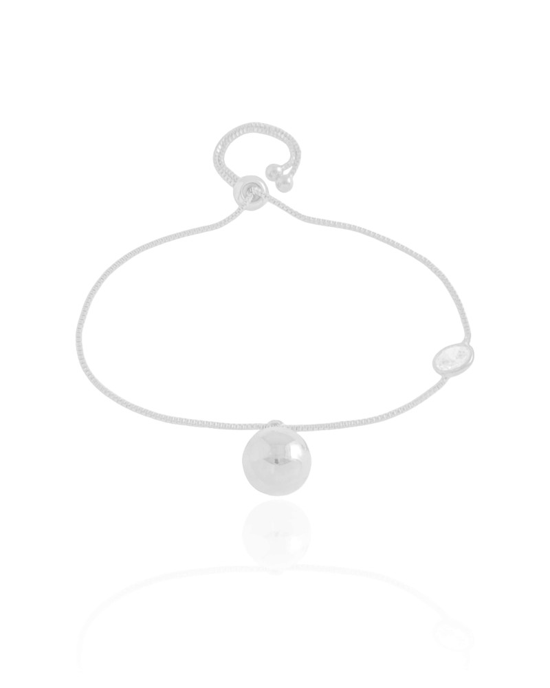 Pulseira Veneziana Bola Lisa e Ponto de Luz Cristal Ròdio Branco