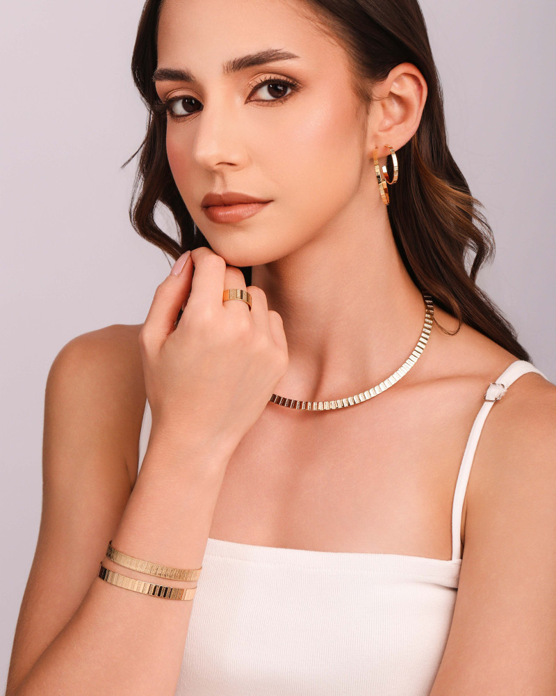 Bracelete Riscado Texturizado 7 mm Banhado a Ouro 18K