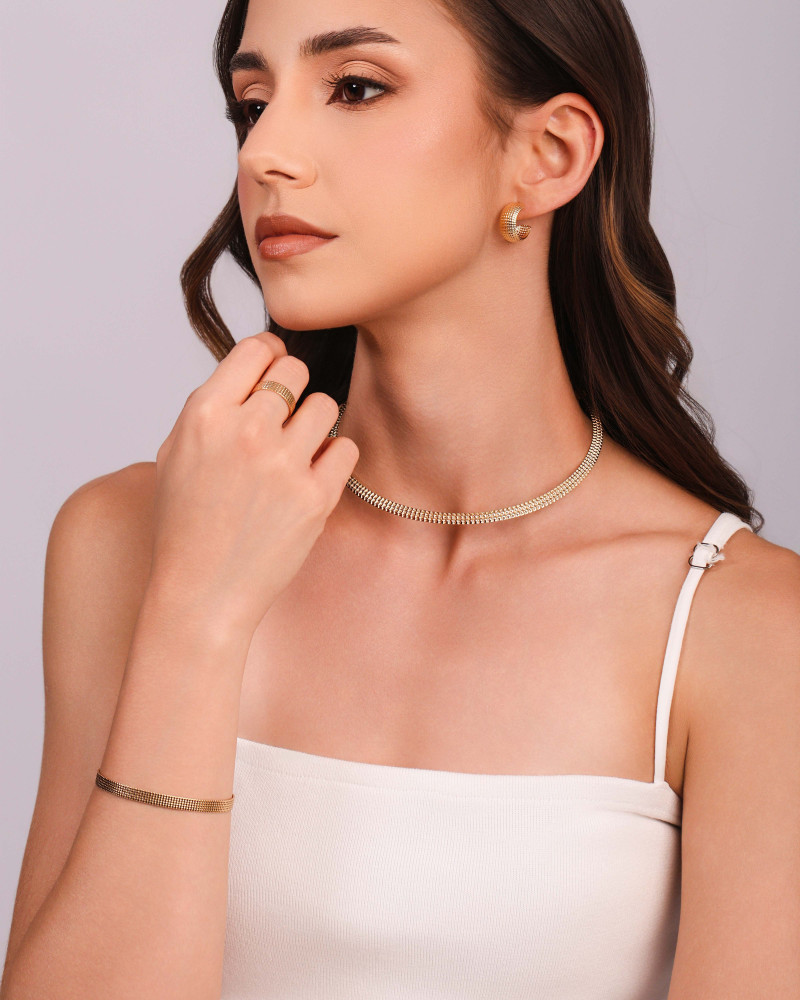 Aro Texturizado 5 mm Banhado a Ouro 18K