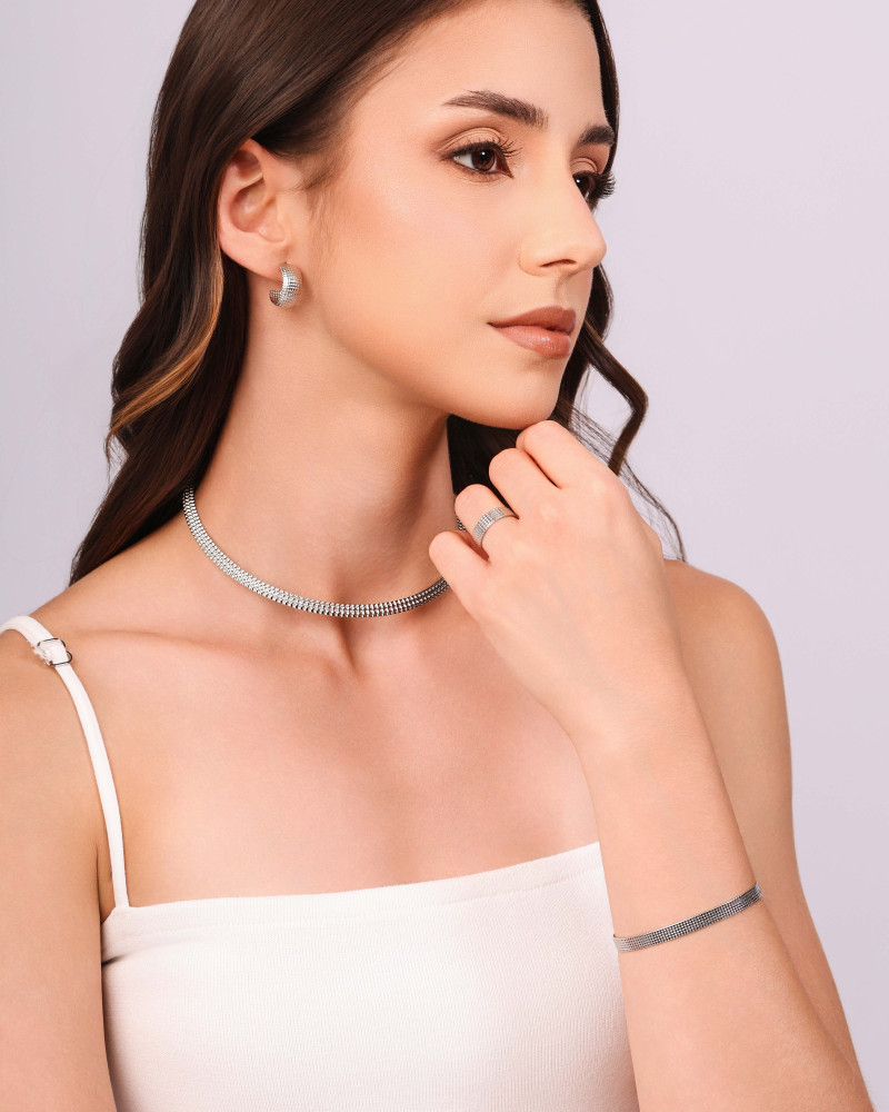 Aro Texturizado 5 mm Ródio Branco