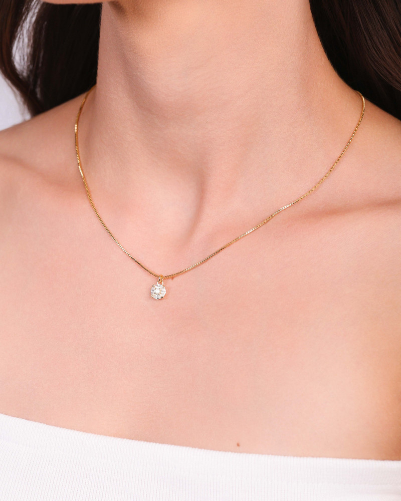 Gargantilha Veneziana Ponto de Luz Navetes Cristal Banhado a Ouro 18K - 40 cm