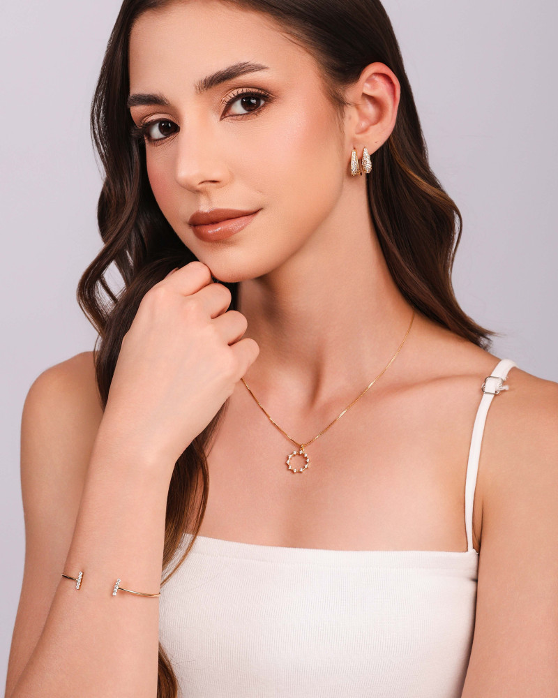 Gargantilha Veneziana Círculo Pontos de Luz Cristal Banhado a Ouro 18K - 40 cm