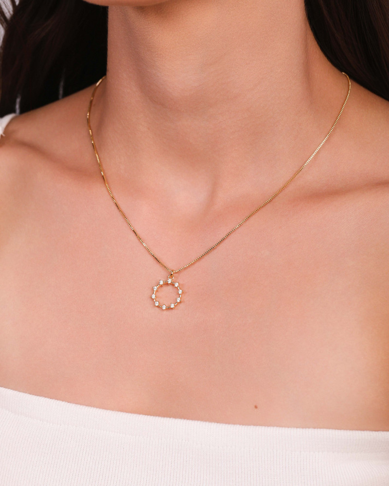 Gargantilha Veneziana Círculo Pontos de Luz Cristal Banhado a Ouro 18K - 40 cm