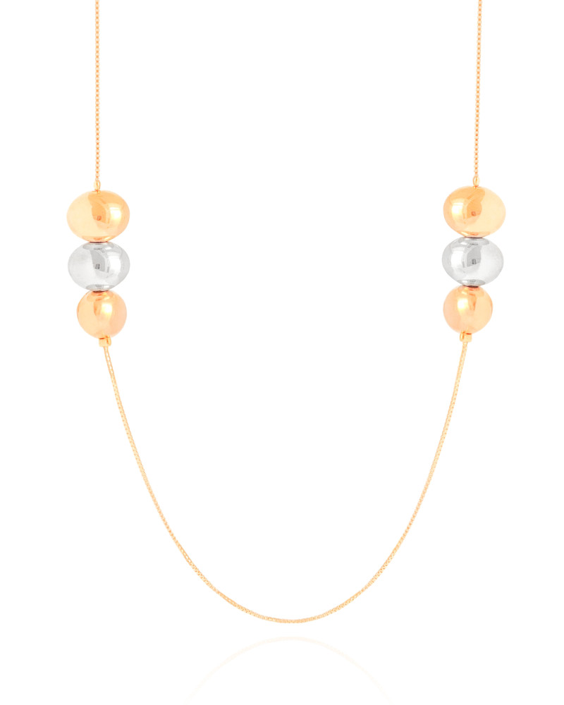 Gargantilha Longa Bolas Ovais Mix de Banhos - 70 cm