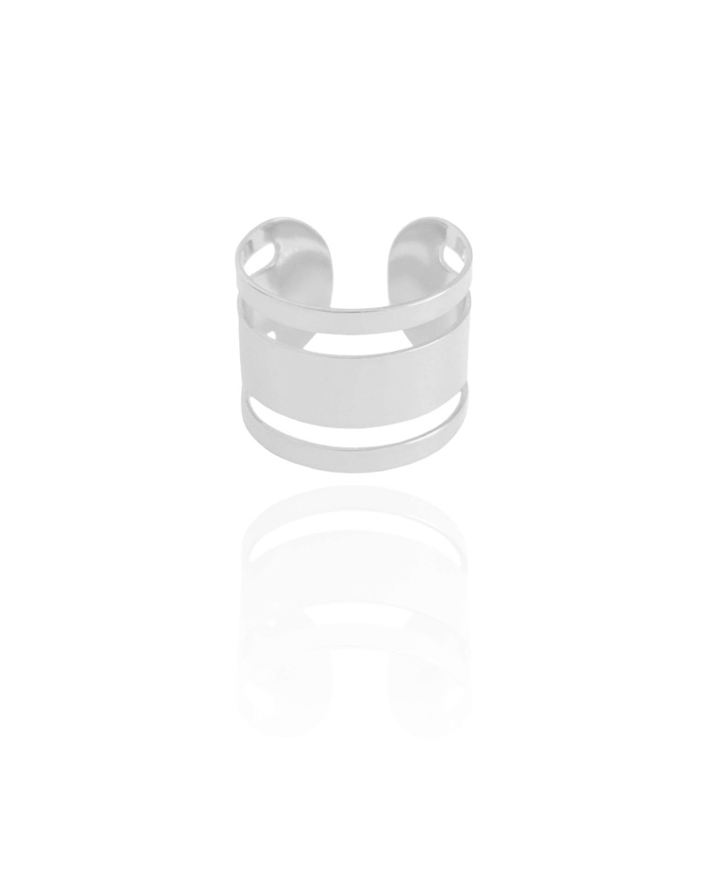 Anel Ajustável Vazado Liso Tamanho M Ródio Branco