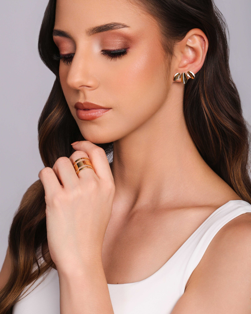 Ear Cuff Trio Oval Liso Banhado a Ouro 18K